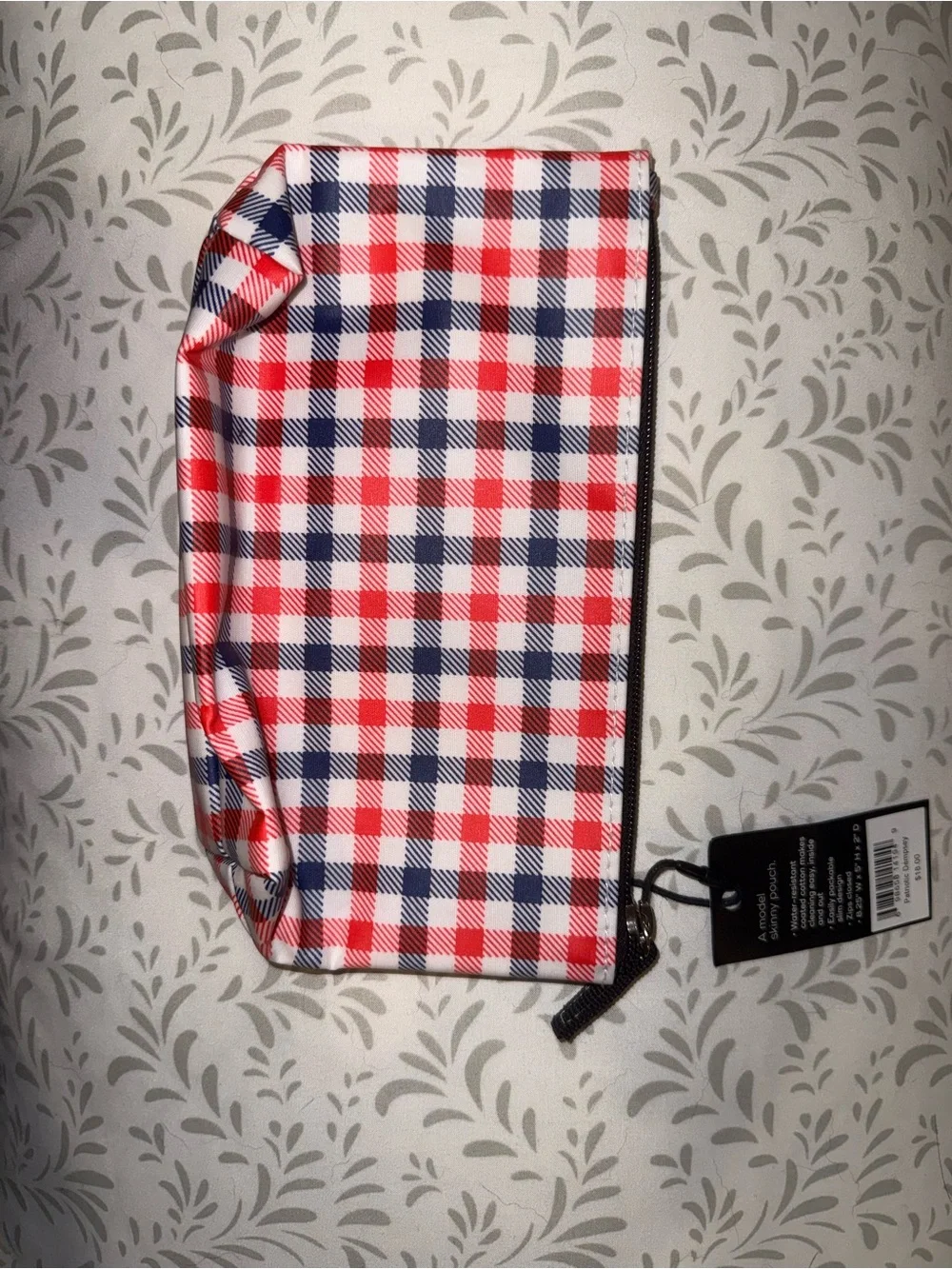 Scout Twiggy Makeup Bag Patriotic Dempsey Red, Navy & White Gingham Skinny Pouch
